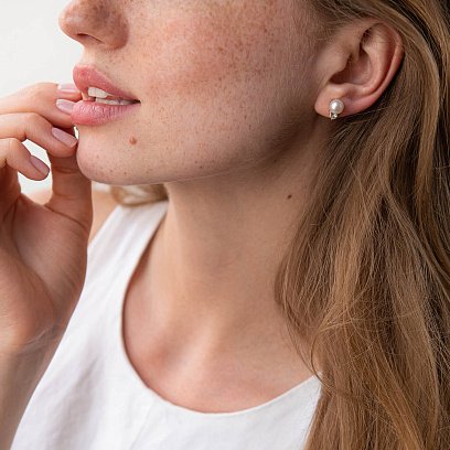 Золоті сережки - пусети з перлами і фіанітами с07952 №2