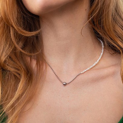Серебряное колье "Жемчужинки и шарики" 181233 №6