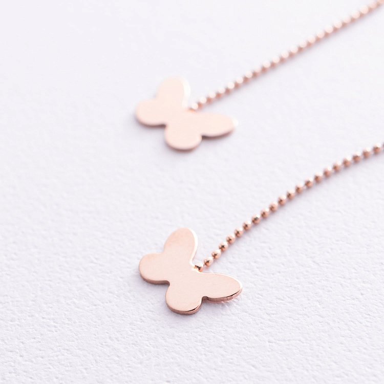 Золотые серьги-протяжки "Бабочки" с05560 от ювелирного магазина Оникс - 2