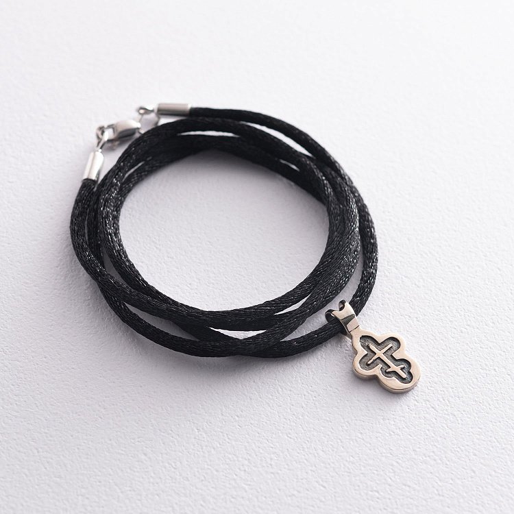 Черный шелковый шнурок с застежкой из белого золота (2мм) кол00849 от ювелирного магазина Оникс - 5