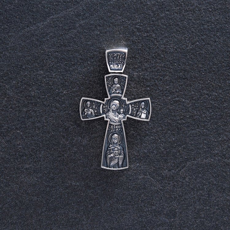 Серебряный православный крест с чернением  "Спас Нерукотворный с предстоящими" 132558 от ювелирного магазина Оникс - 1