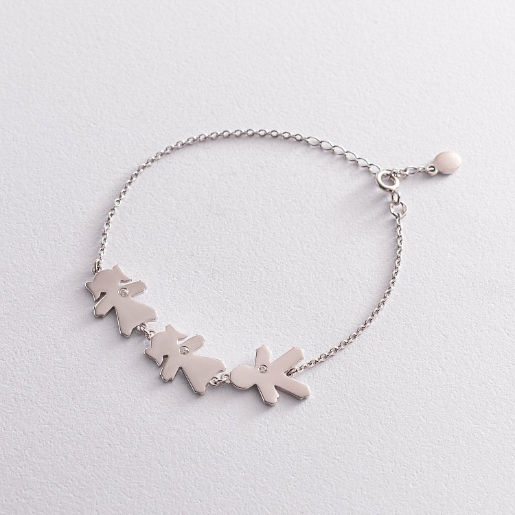 Серебряный браслет "Две девочки и мальчик" (возможна гравировка) 2087 от ювелирного магазина Оникс - 3