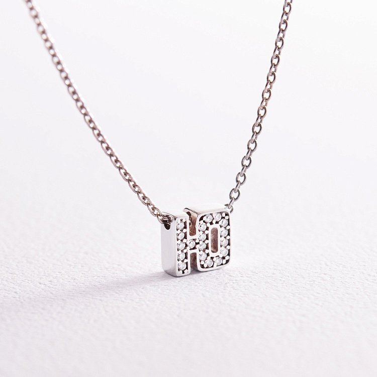 Срібне кольє з літерою "Ю" з фіанітами 1103 Ю від ювелірного магазину Онікс