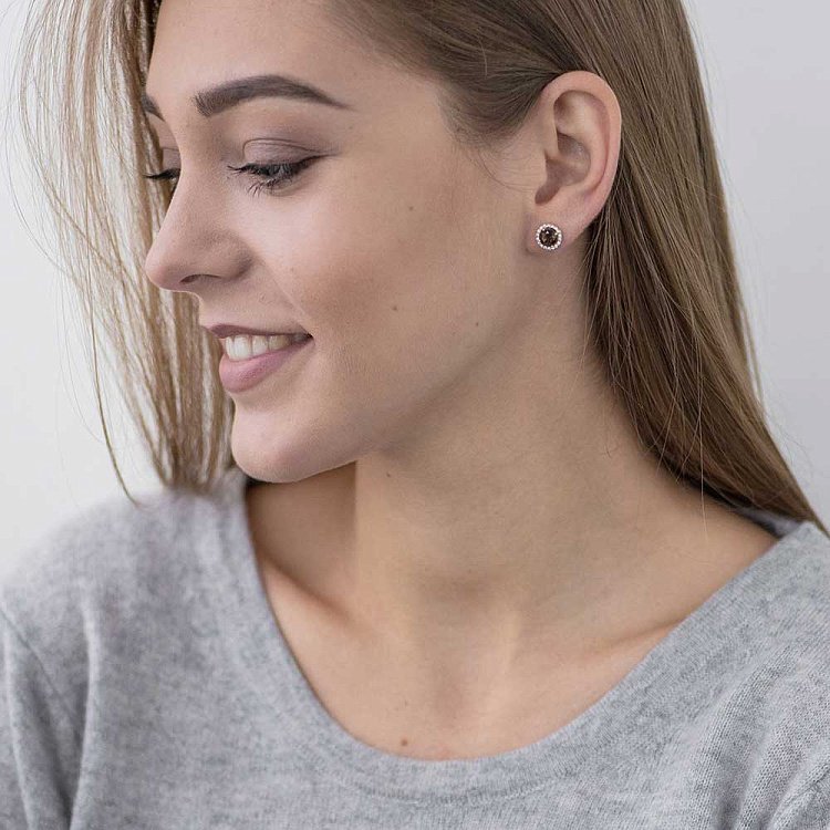 Золоті сережки-пусети з раухтопазом р14048668а від ювелірного магазину Онікс - 2