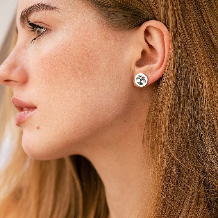 Серьги - пусеты "Древо жизни" в серебре 123363 от ювелирного магазина Оникс - 1