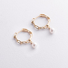 Сережки - кільця "Фантазія" з перлами (жовте золото) mini с09628 от ювелирного магазина Оникс - 1