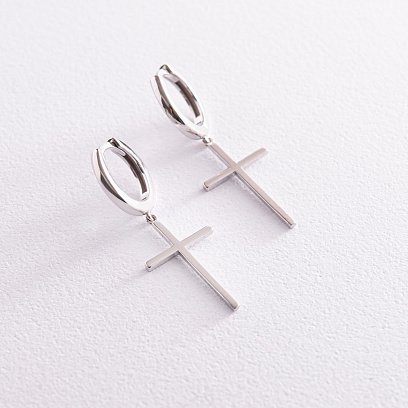 Срібні сережки - кільця "Хрестики" 107850 №4