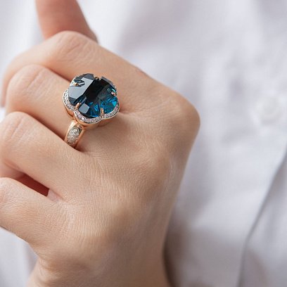 Золотое кольцо "Цветок" (Лондон топаз) к1005k №3