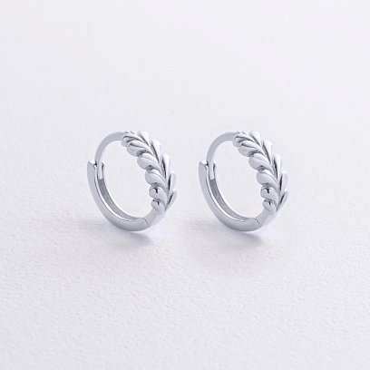 Серьги - кольца "Колоски" в белом золоте с09169