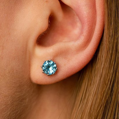 Золоті сережки - пусети (блакитний топаз) с06675 №4