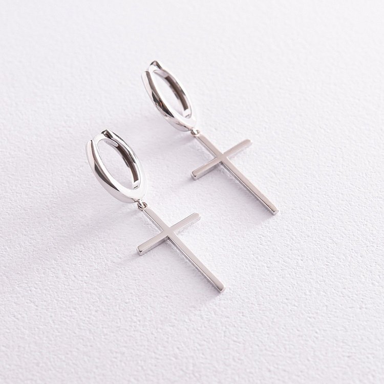 Срібні сережки - кільця "Хрестики" 107850 від ювелірного магазину Онікс - 3