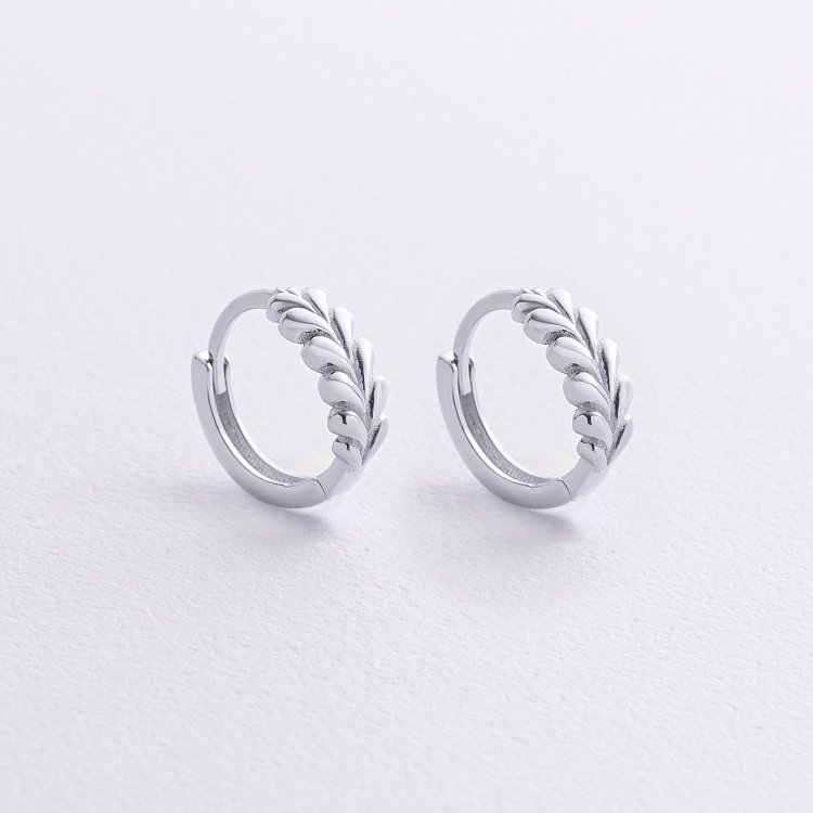 Серьги - кольца "Колоски" в белом золоте с09169 от ювелирного магазина Оникс