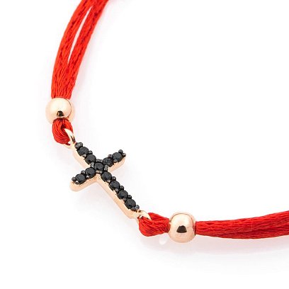 Браслет с красной нитью и золотой вставкой "Крестик" (фианит) б03481 №2