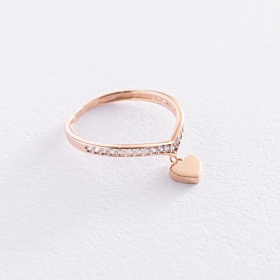 Золотое кольцо "Сердечко" с фианитами к06820