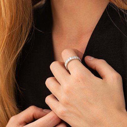 Каблучка з доріжкою діамантів (біле золото) 242161121 №2