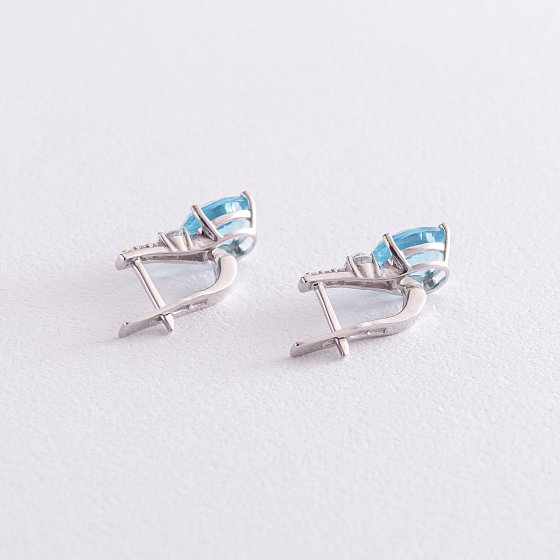 Серебряные серьги (фианиты, кварц) 2910/9р-QSWB №4