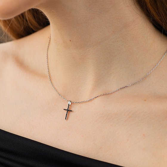 Серебряный крестик с черными фианитами 3015/1р-CZ ч №4