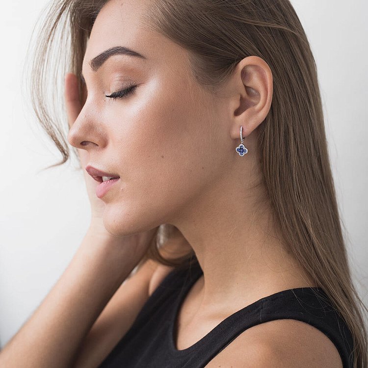 Золоті сережки з сапфірами і діамантами сб0098lg від ювелірного магазину Онікс - 3