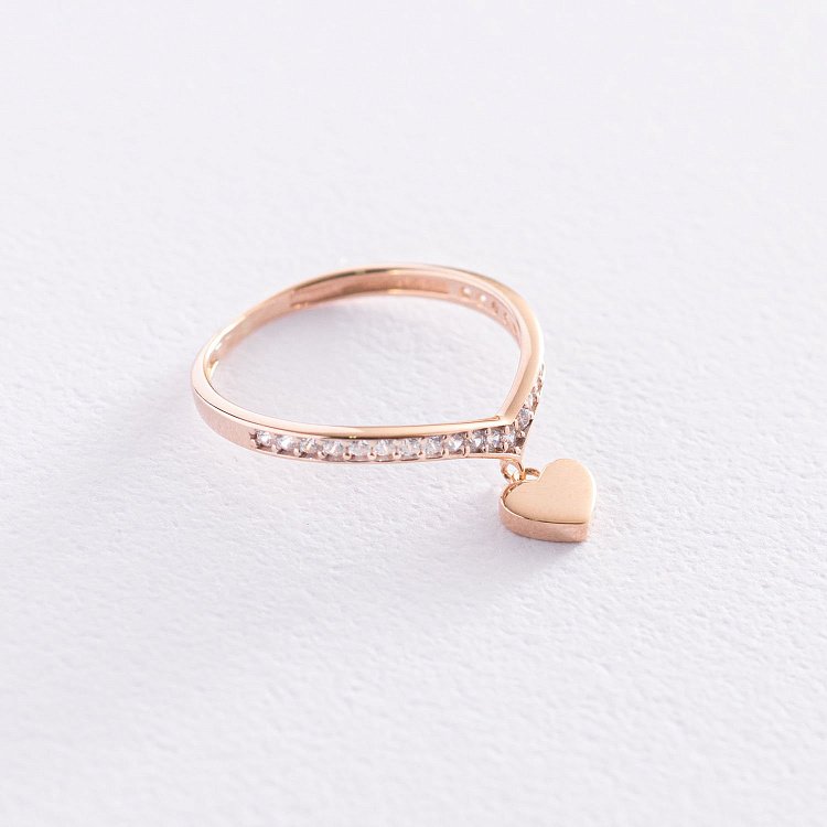 Золотое кольцо "Сердечко" с фианитами к06820 от ювелирного магазина Оникс
