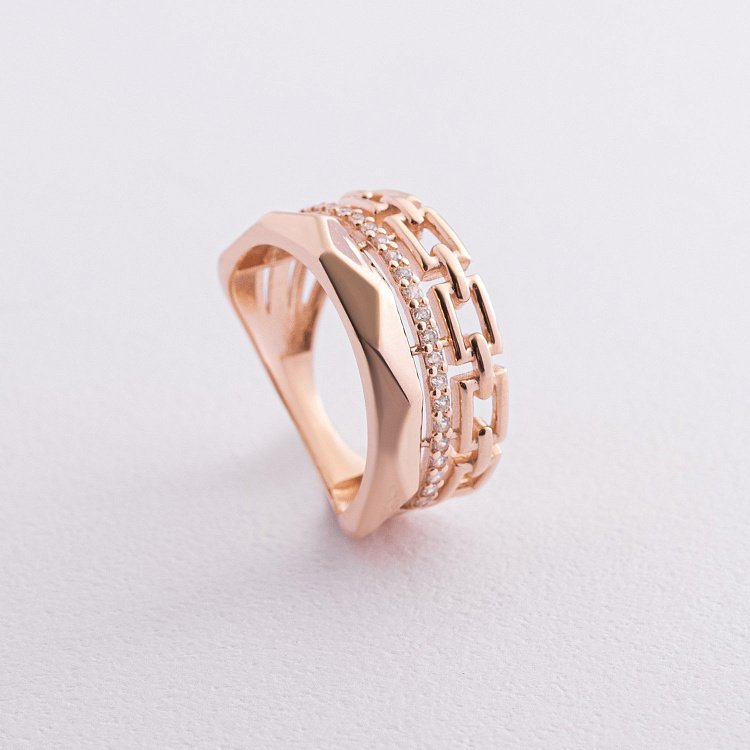 Золота каблучка "Ланцюжок" з фіанітами к06753 від ювелірного магазину Онікс