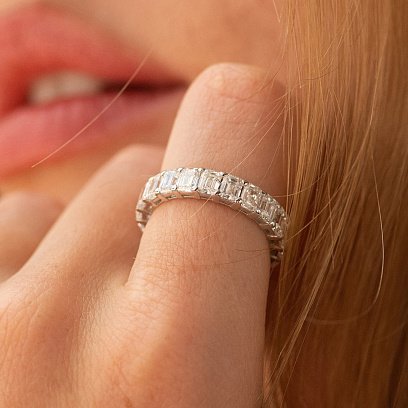 Каблучка з доріжкою діамантів (біле золото) 242161121 №4