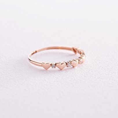 Каблучка "Сердечка" з фіанітами (червоне золото) к07112