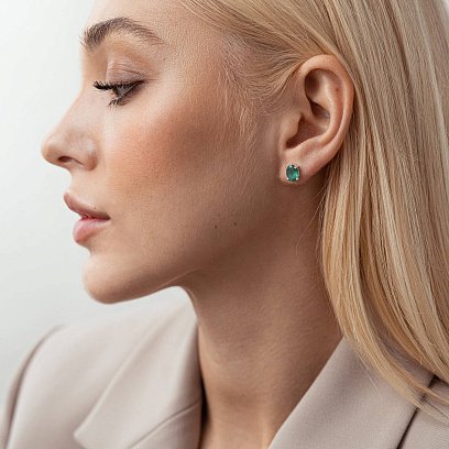 Срібні сережки-пусети з зеленим оніксом 6х8 121963 №3