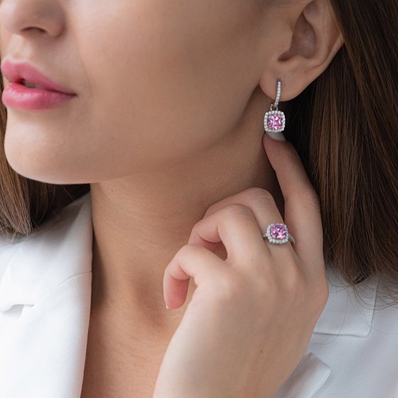 Серебряное кольцо с белыми и розовыми фианитами 112583 №4