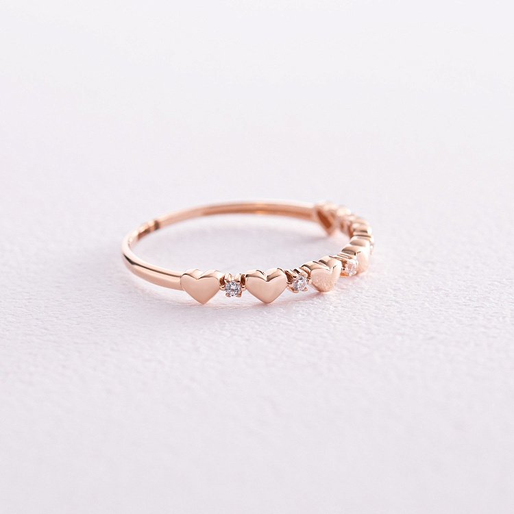 Каблучка "Сердечка" з фіанітами (червоне золото) к07112 від ювелірного магазину Онікс