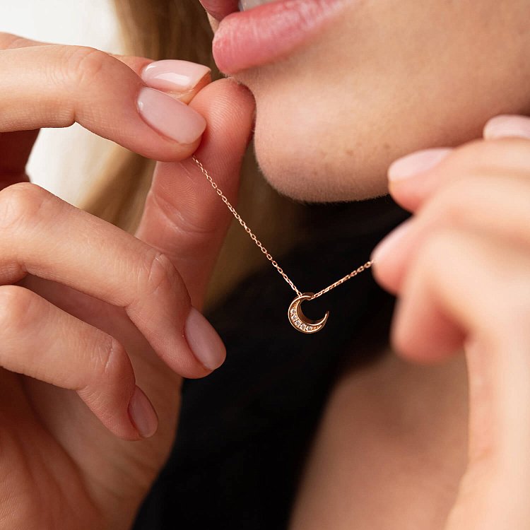 Колье "Луна" с фианитами (красное золото) кол02309 от ювелирного магазина Оникс - 1