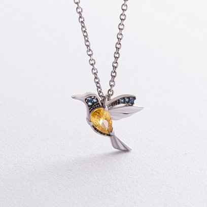 Серебряное колье "Колибри" с фианитами 5301