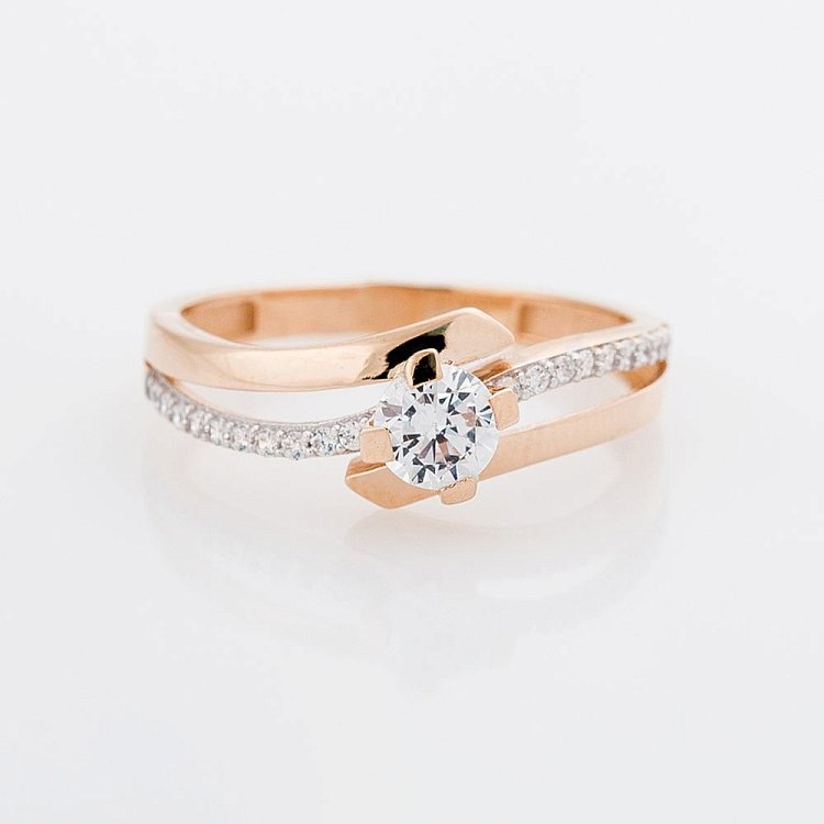 Золотое помолвочное кольцо с фианитами к03346 от ювелирного магазина Оникс - 1