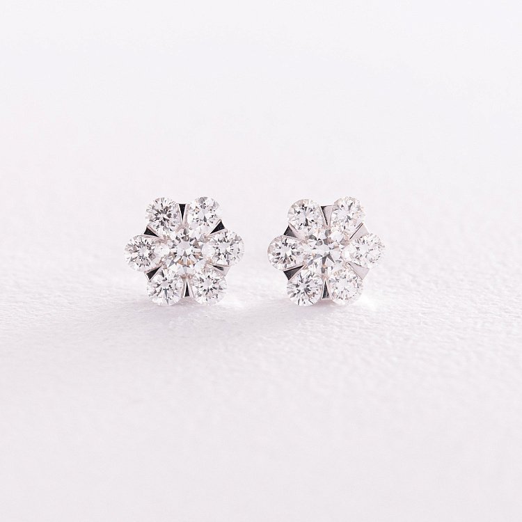 Золоті сережки - пусети "Квіточки" з діамантами сб0413cha від ювелірного магазину Онікс