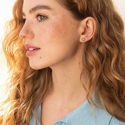 Золотые серьги - пусеты с голубыми топазами сб0428gl №2