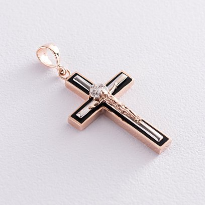 Золотий хрест "Розп'яття. Спаси і Збережи" (фіаніти, емаль) п03490