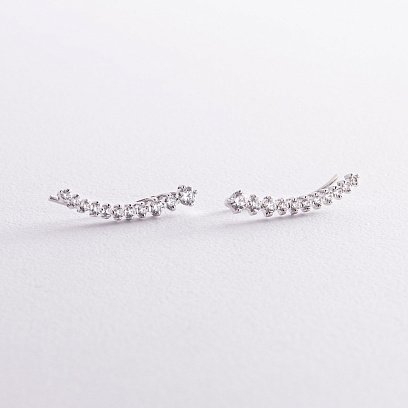 Сережки - клаймбери з фіанітами (біле золото) с03686 №8