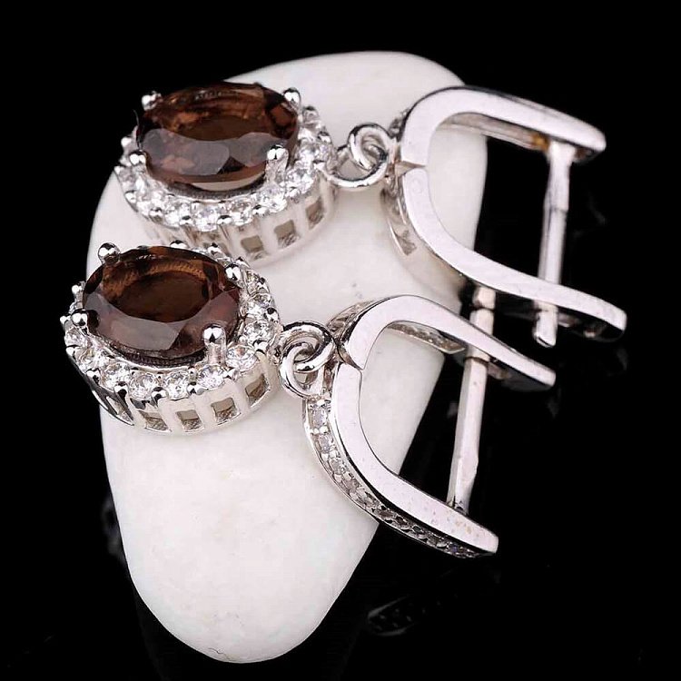 Золоті сережки з димчастим топазом с01487 від ювелірного магазину Онікс - 1