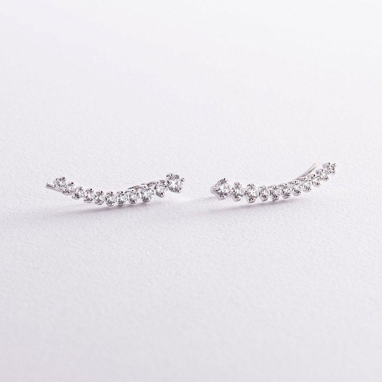 Сережки - клаймбери з фіанітами (біле золото) с03686 від ювелірного магазину Онікс - 8