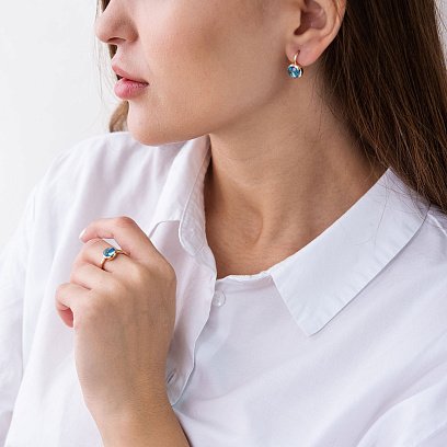 Золотые серьги с голубыми фианитами с07405 №2