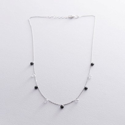 Серебряное колье с черными и белыми фианитами 181030