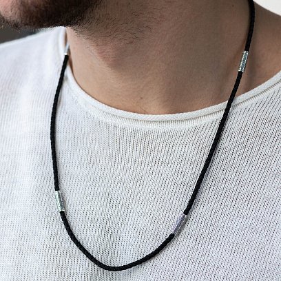 Серебряный шелковый шнурок с серебряными вставками "Псалом 90" 1094шн №2