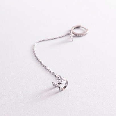 Серебряная серьга - каффа с фианитами 4996 №6