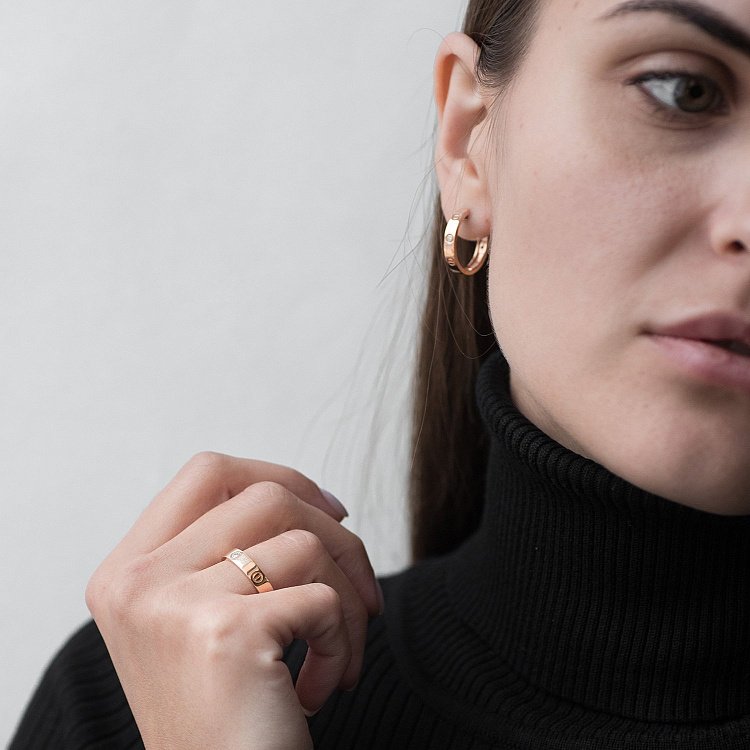 Золотые серьги - кольца с фианитами с06243 от ювелирного магазина Оникс - 3