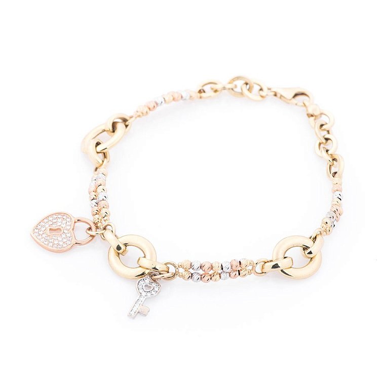 Золотий браслет "Серце і ключик" (фіаніти) б02379 від ювелірного магазину Онікс
