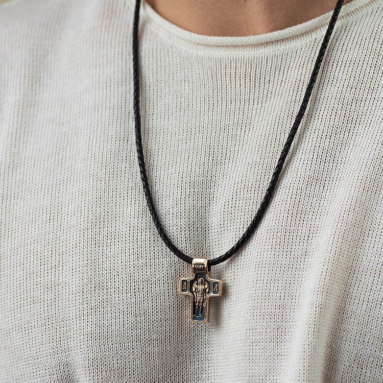 Золотой крест "Спас Нерукотворный. Архангел Михаил" п02935 от ювелирного магазина Оникс - 1