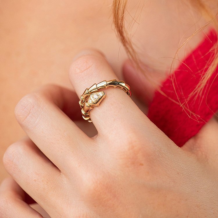 Каблучка "Змія" у жовтому золоті (фіаніти) к08026 від ювелірного магазину Онікс - 5