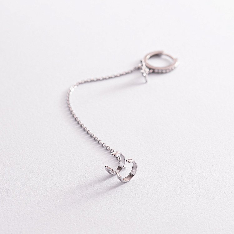 Серебряная серьга - каффа с фианитами 4996 - 5 Серебряная серьга - каффа с фианитами 4996 от ювелирного магазина Оникс - 5