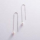 Сережки - протяжки з перлами (біле золото) с08267 от ювелирного магазина Оникс