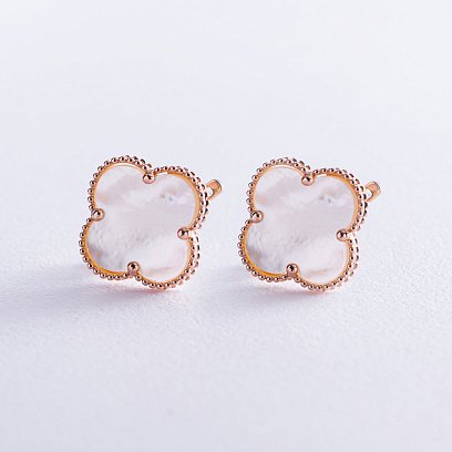 Сережки "Конюшина" в червоному золоті (перламутр) с07909 №2