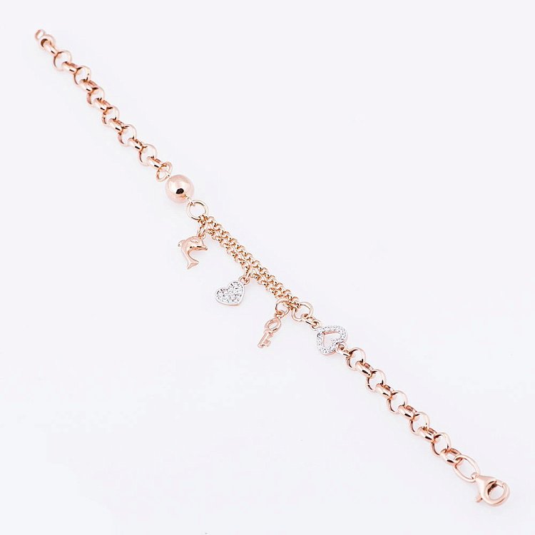 Жіночий золотий браслет з дельфінчиком, сердечком і ключиком б02803 від ювелірного магазину Онікс - 1
